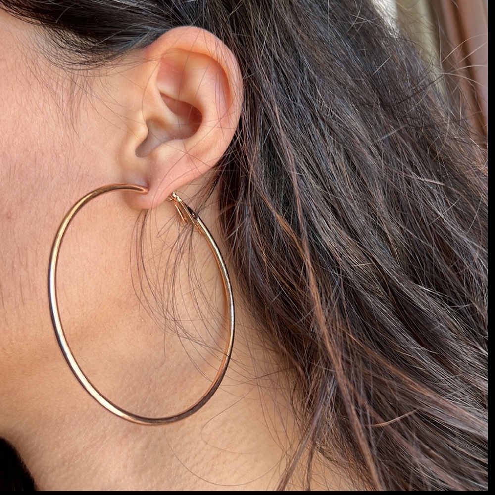 Rose Gold Thin Hoops Large Size